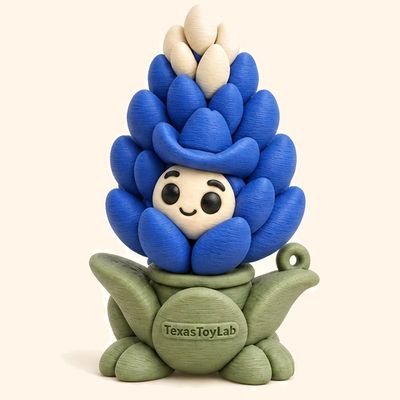 Blue the Bluebonnet Buddy, 3D-printed toy
