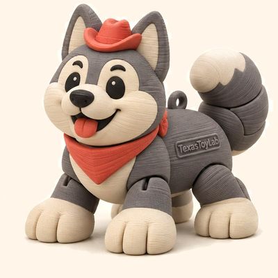 Hunter the Husky, 3D-printed toy