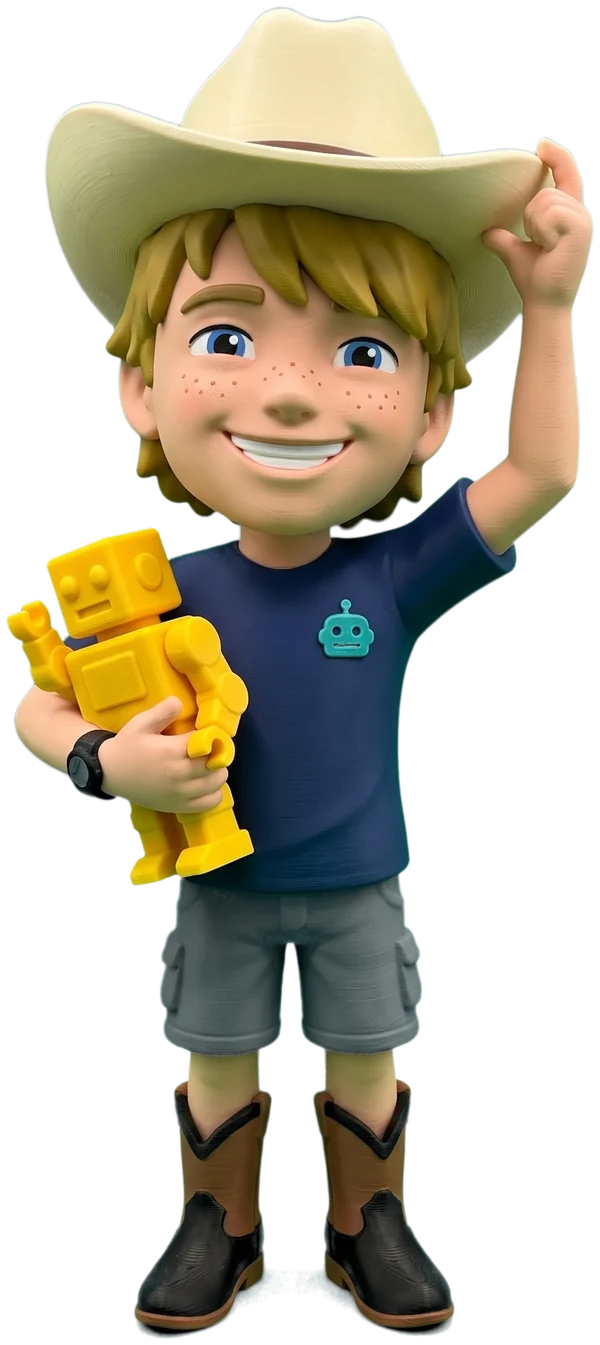 Joseph drawn as a cartoon, waving hello
