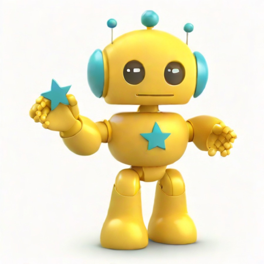 SDXL-Turbo’s picture: a yellow cartoon robot with teal ear pods holding a teal star up in one hand